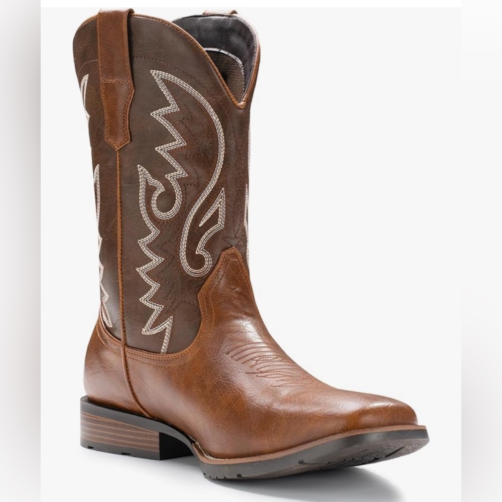 Western Cowboy Boots For Men Durable Classic Embroidered Pull On Slip Resistant